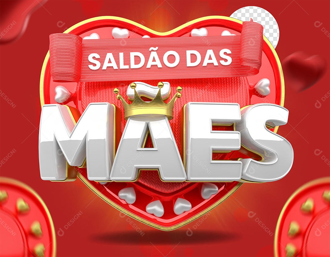 Saldão das Mães Selo 3D Vermelho e Branco para Composição PSD