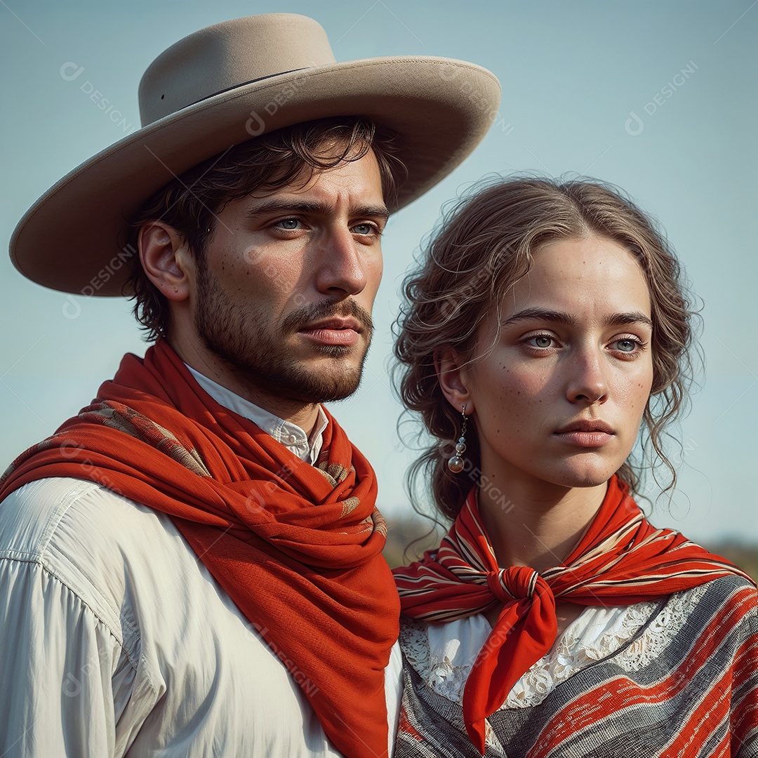 Retrato de um casal gaúcho com roupas típicas