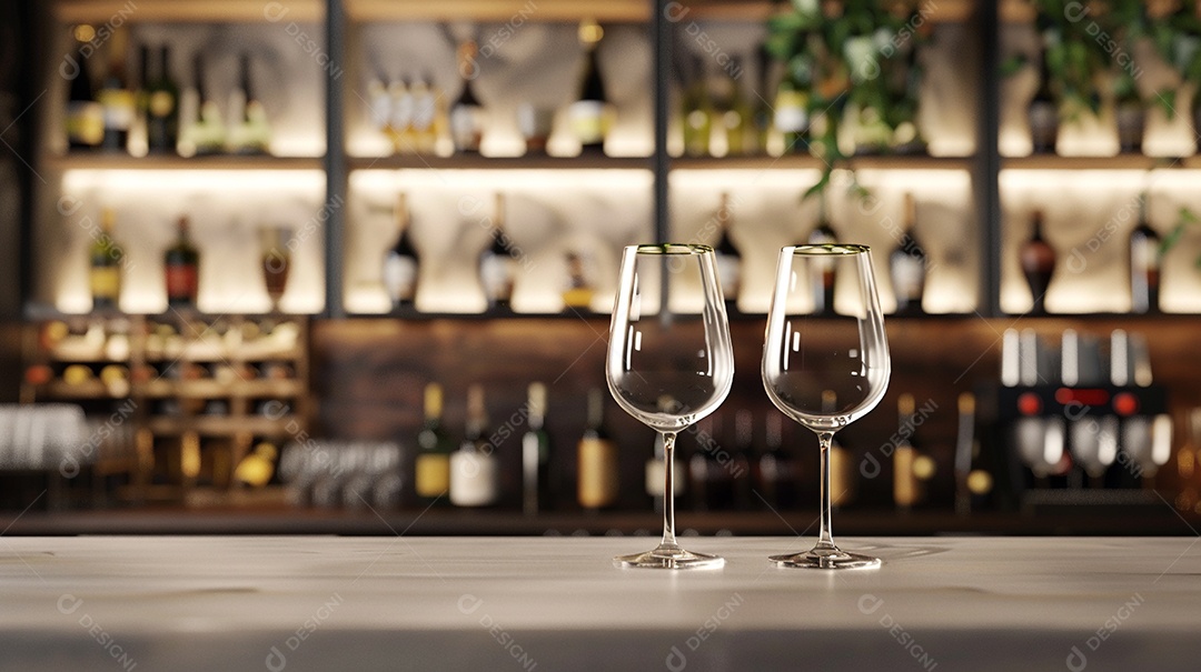 Bar de restaurante com mockups de taças de vinho em branco para eventos de degustação de vinhos