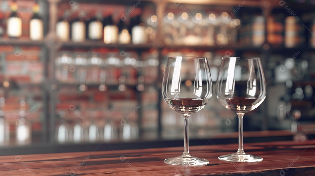 Bar de restaurante com mockups de taças de vinho em branco para eventos de degustação de vinhos