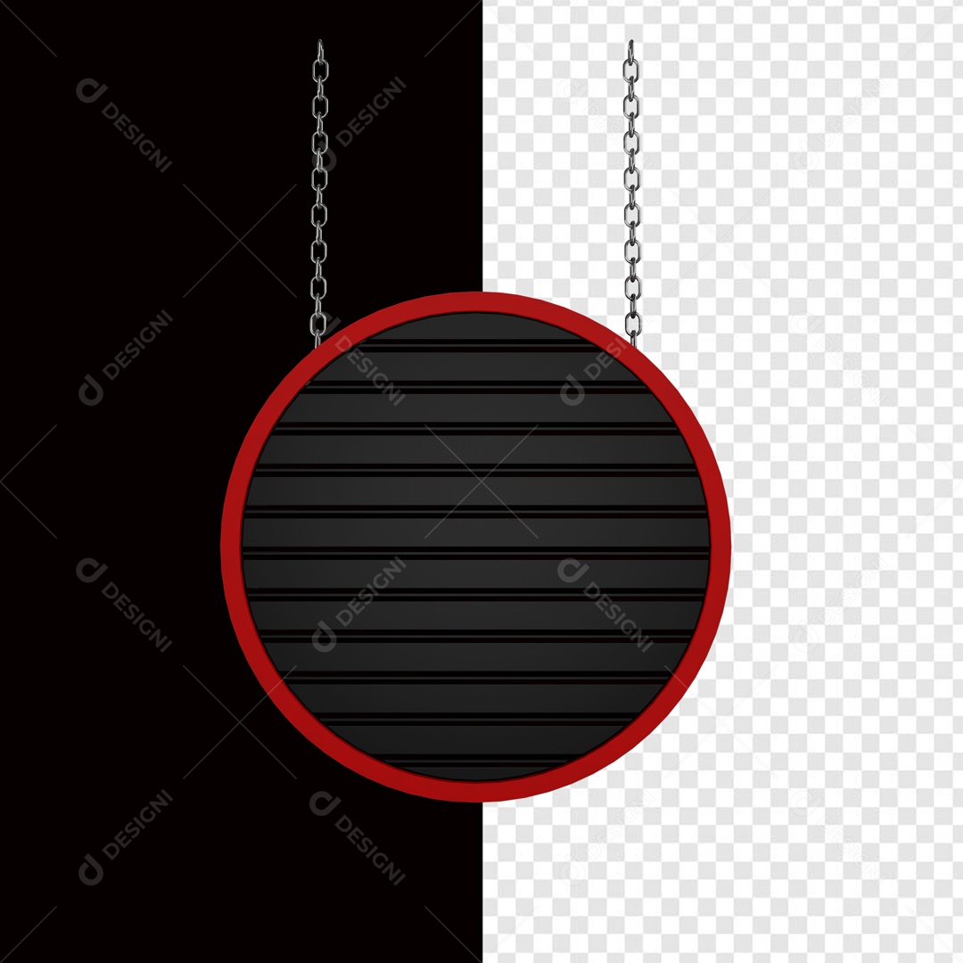 Placa de Metal Circular Elemento 3D Vermelho e Preto para Composição PSD