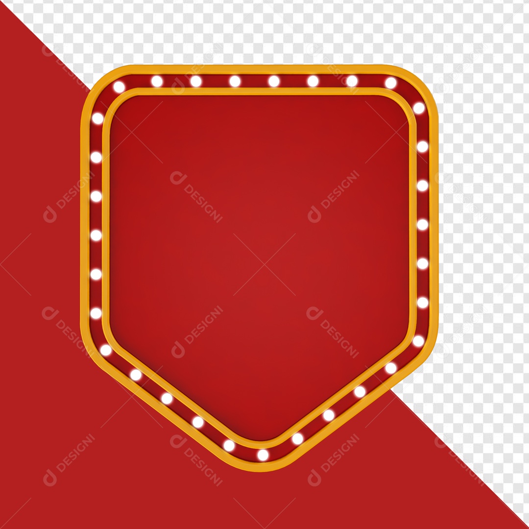 Placa de Metal com LED Elemento 3D Amarelo Vermelho para Composição PSD