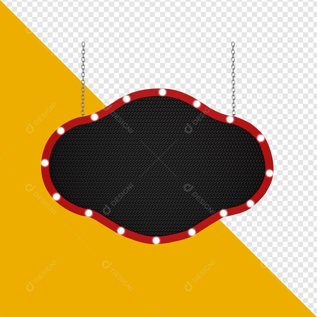 Placa de Metal Elemento 3D Amarelo Vermelho para Composição PSD
