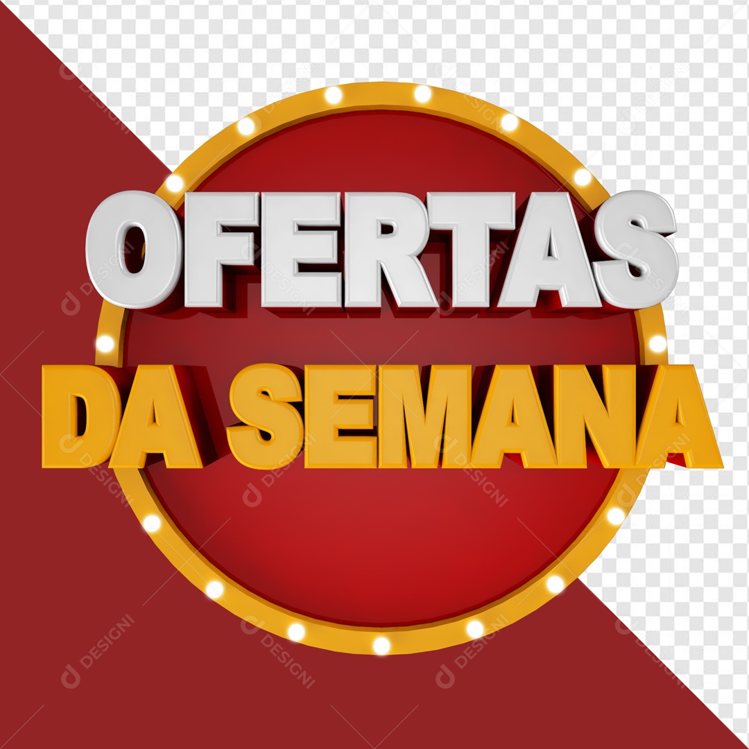 Ofertas da Semana Selo 3D Amarelo Vermelho para Composição PSD