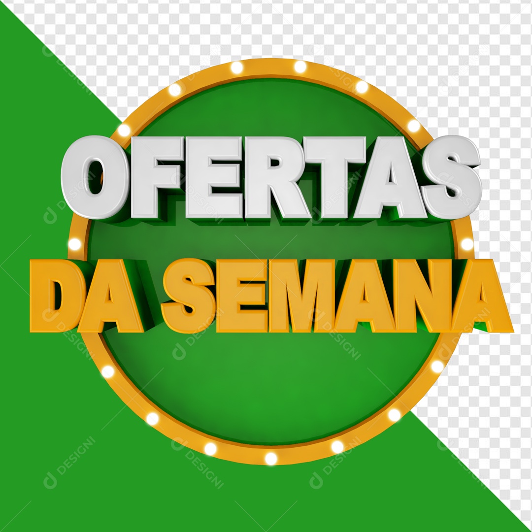 Ofertas da Semana Selo 3D Amarelo Verde para Composição PSD