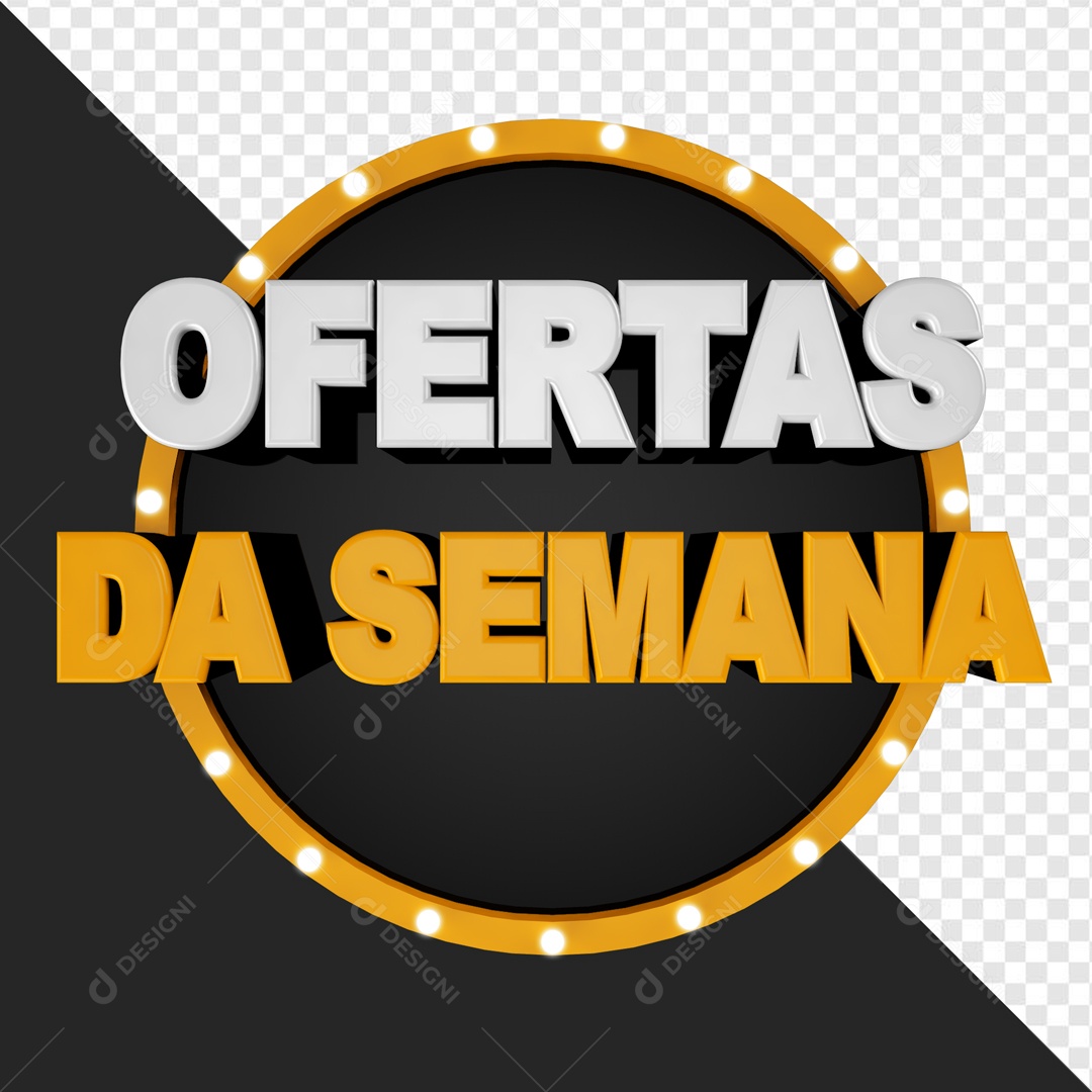 Ofertas da Semana Selo 3D Amarelo Preto para Composição PSD