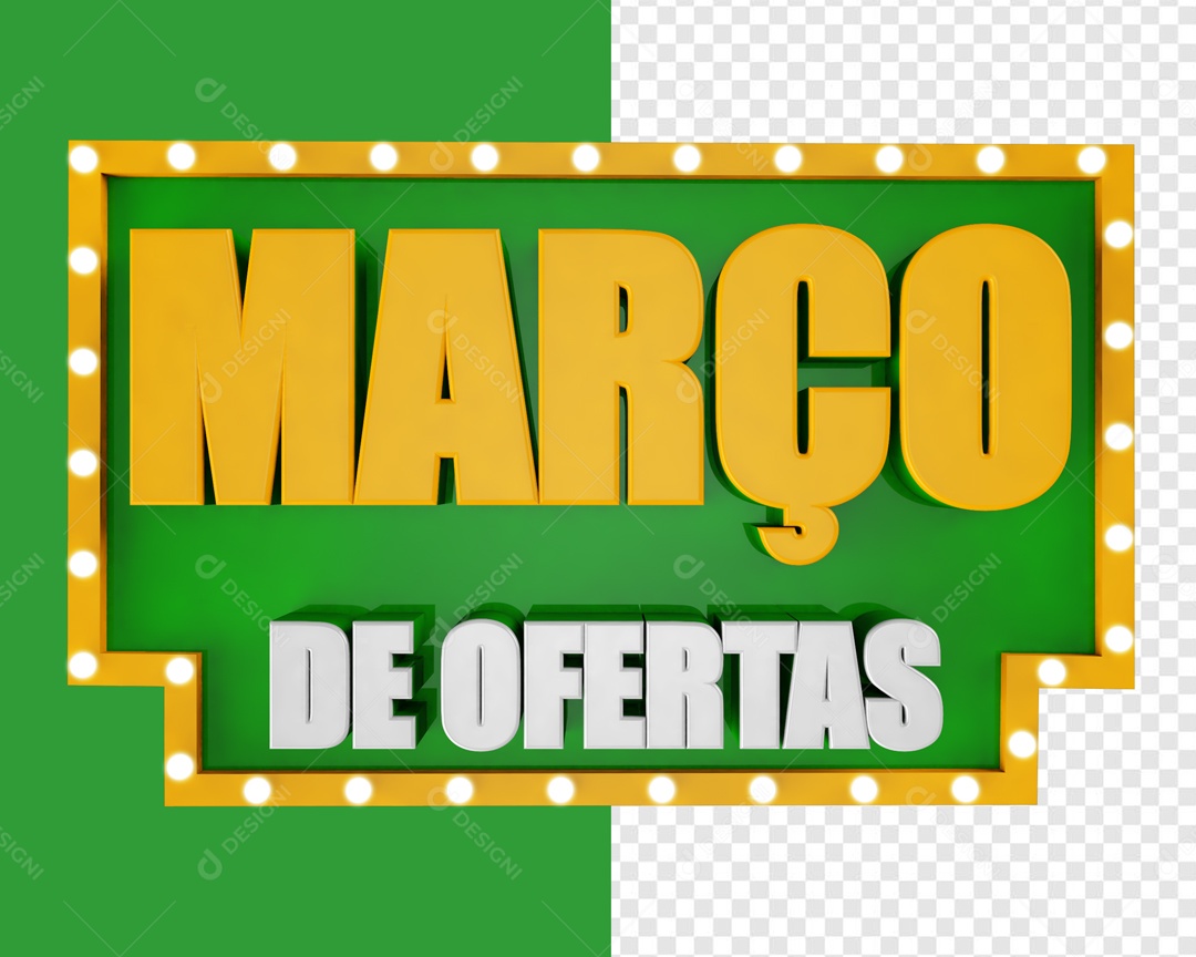 Março de Ofertas Selo 3D Amarelo Verde para Composição PSD