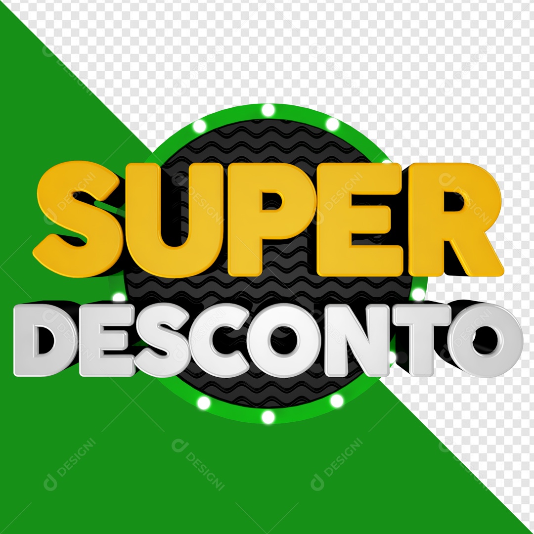 Super Desconto Selo 3D Amarelo Verde para Composição PSD