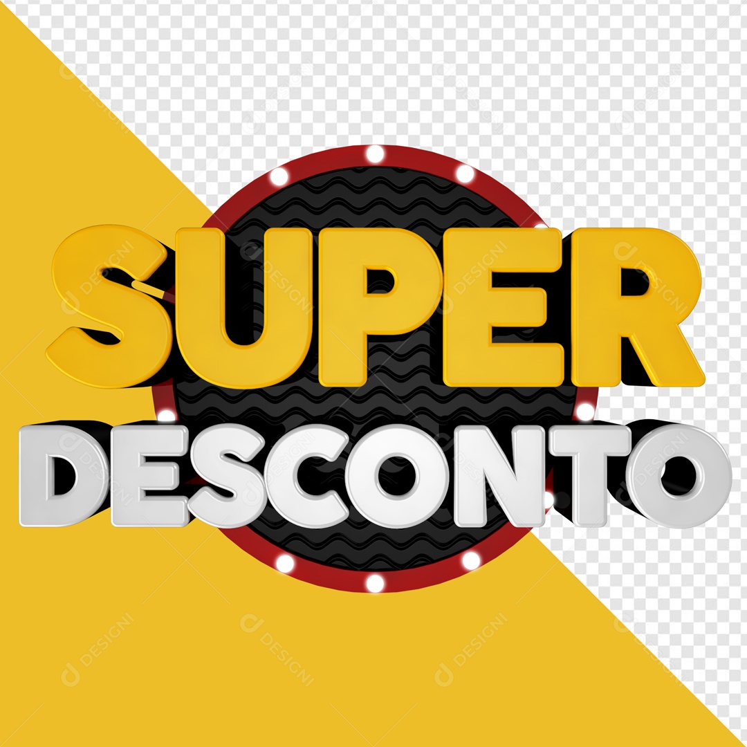 Super Desconto Selo 3D Amarelo Vermelho para Composição PSD