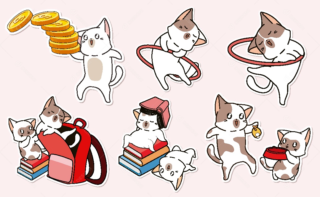 Conjunto de Gatos Realizando Varias Atividades Vetor EPS