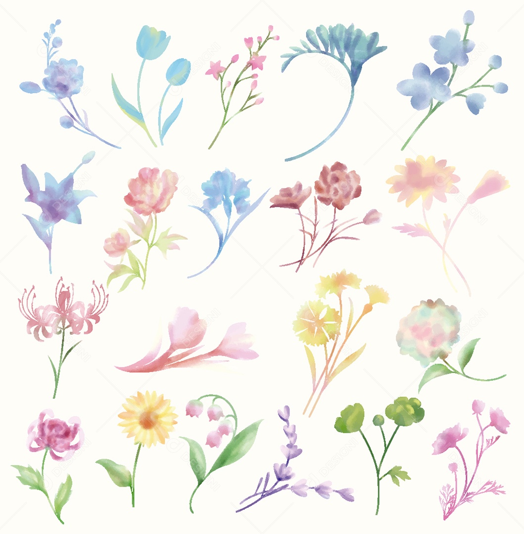 Conjunto de Flores Ilustração Vetor EPS