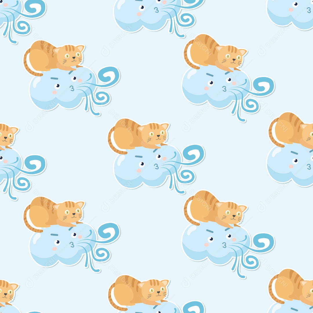 Padrão de Papel de Parede de Gatos e Nuvens Vetor EPS