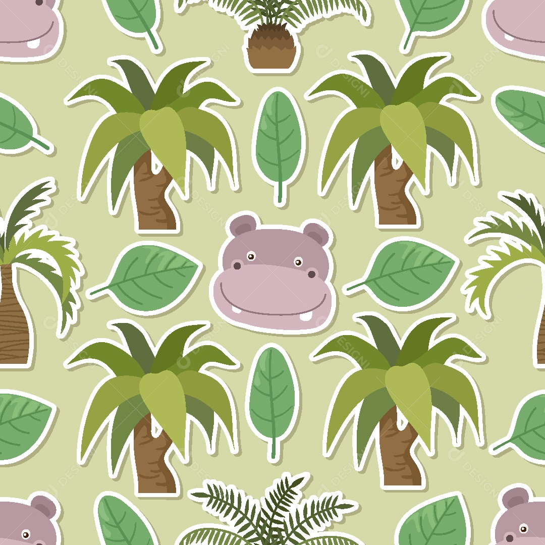 Padrão de Papel de Parede de Animais e Plantas Vetor EPS