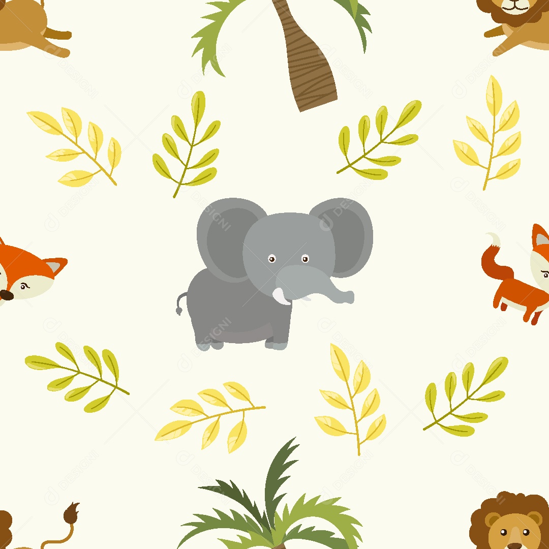 Padrão de Papel de Parede de Animais e Plantas Vetor EPS