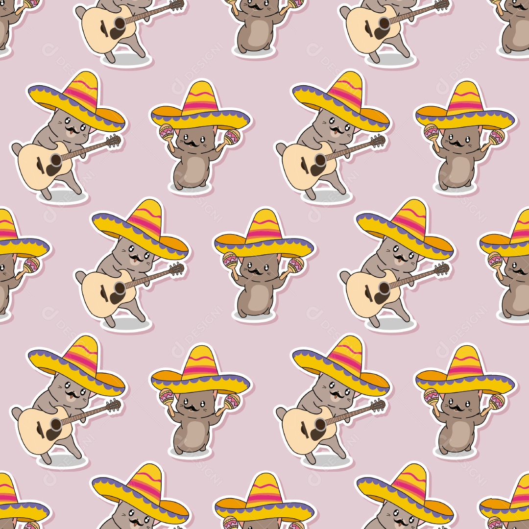 Padrão de Papel de Parede de Gato Músico Vetor EPS