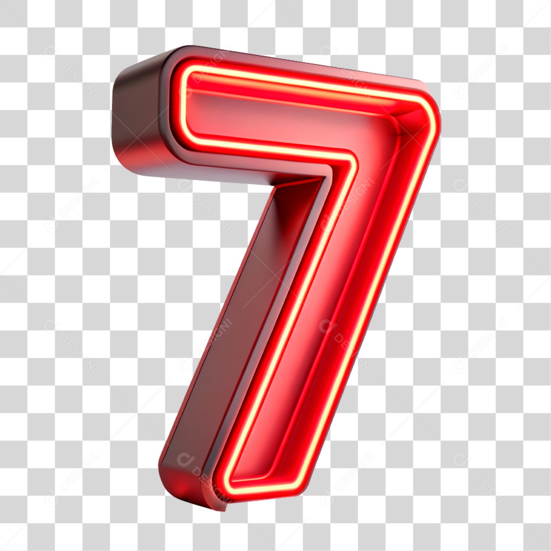 Número 7 Vermelho com Luz Neon Elemento 3D PNG Transparente