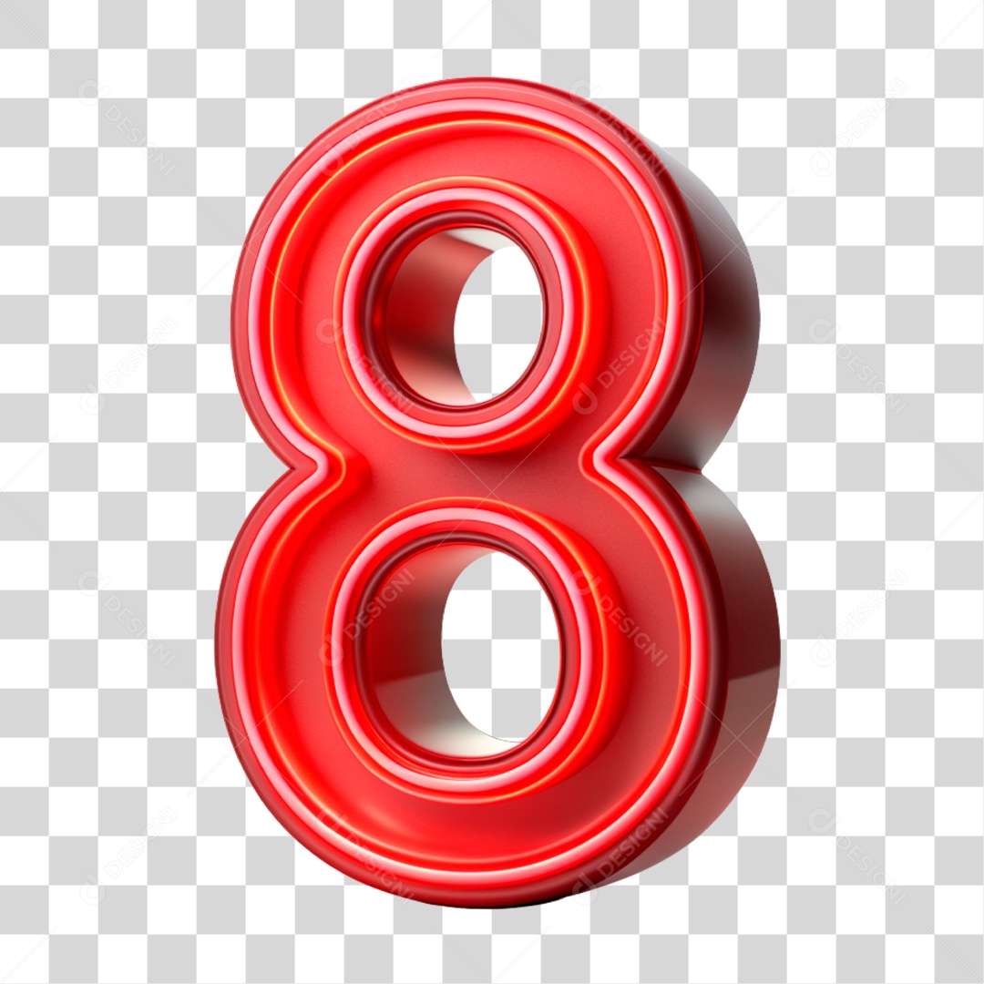 Número 8 Vermelho Com Luz Neon Elemento 3D PNG Transparente