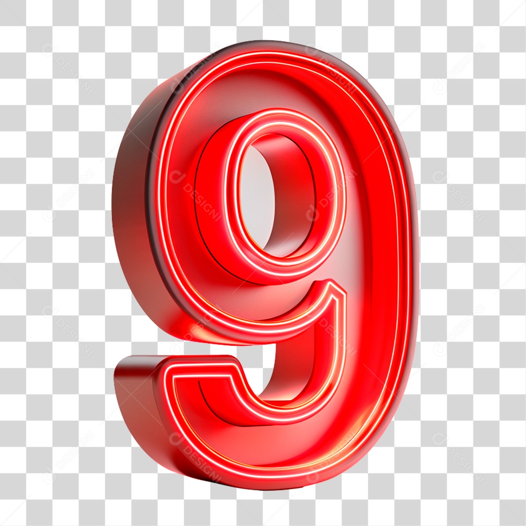 Número 9 Vermelho Com Luz Neon Elemento 3D PNG Transparente