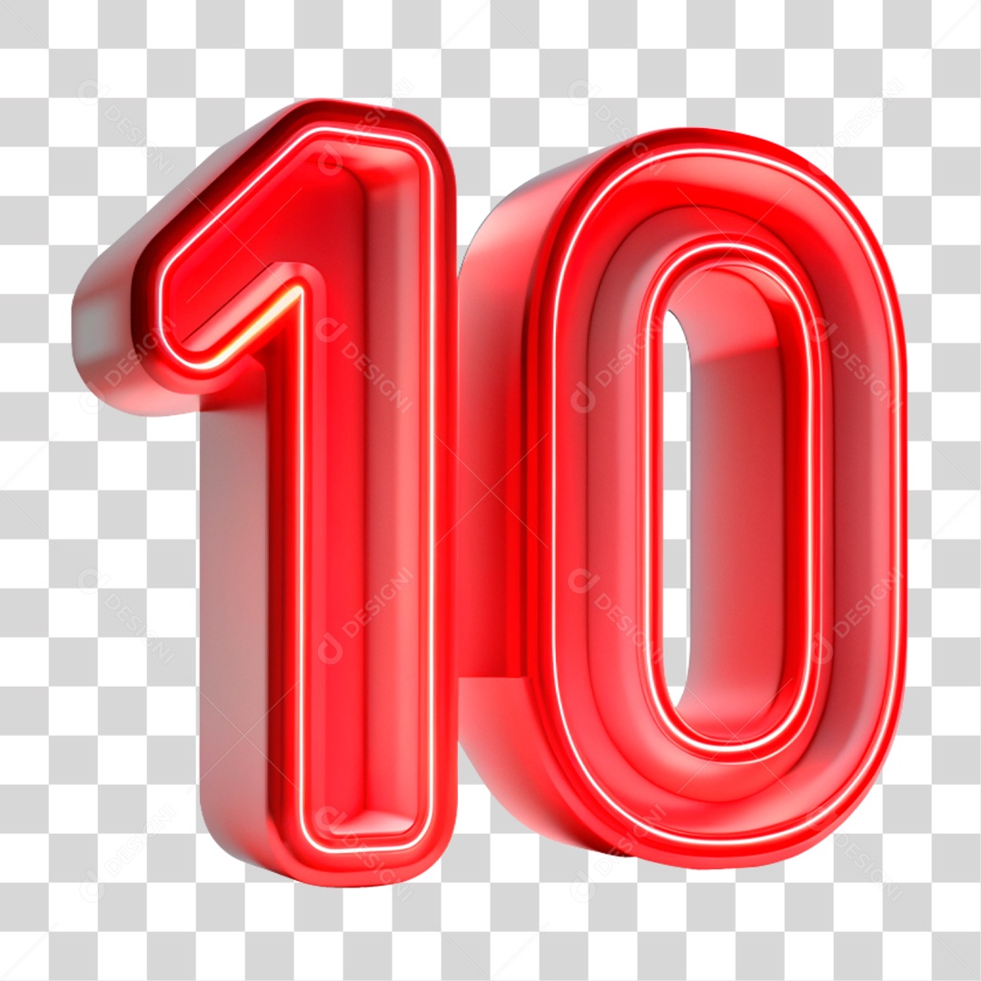 Número 10 Vermelho Com Luz Neon Elemento 3D PNG Transparente