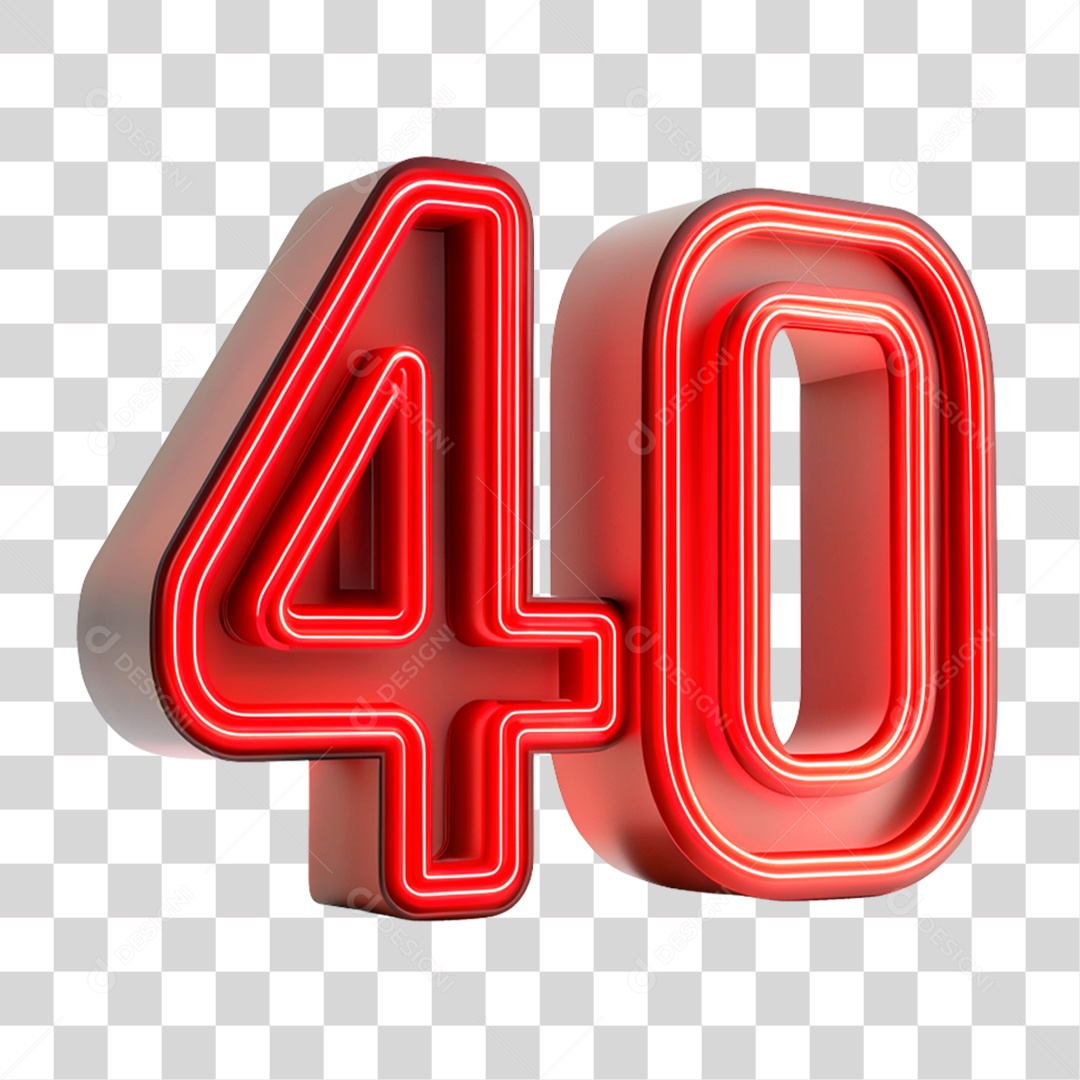Número 40 Vermelho Com Luz Neon Elemento 3D PNG Transparente