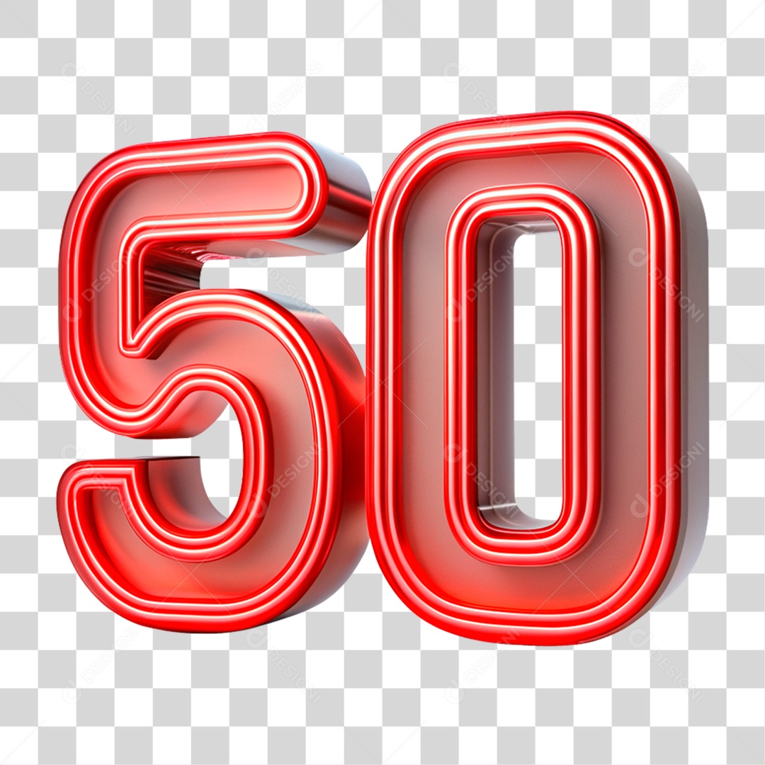 Número 50 Vermelho Com Luz Neon Elemento 3D PNG Transparente