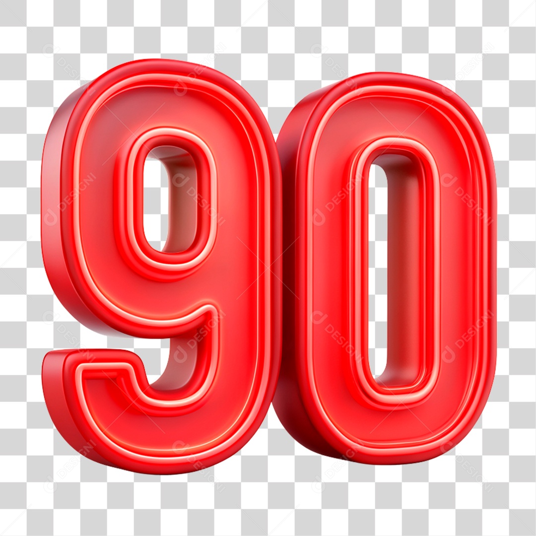 Número 90 Vermelho Com Luz Neon Elemento 3D PNG Transparente