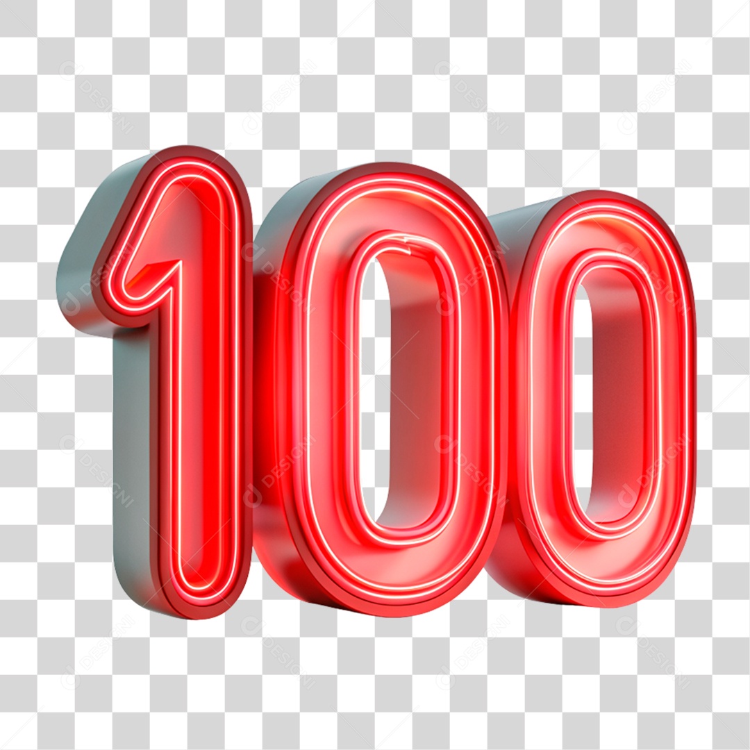 Número 100 Vermelho Com Luz Neon Elemento 3D PNG Transparente