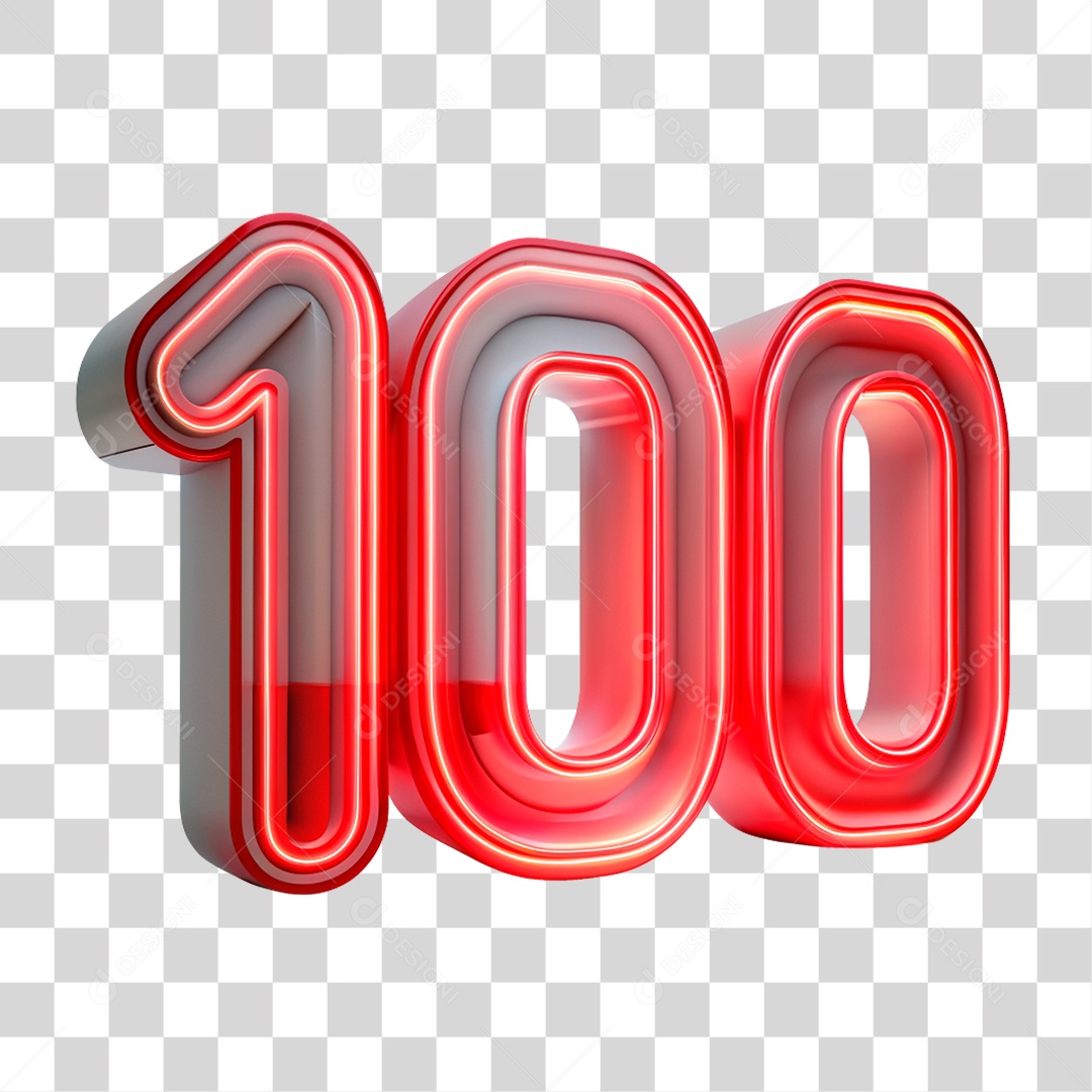 Número 100 Vermelho Com Luz Neon Elemento 3D PNG Transparente