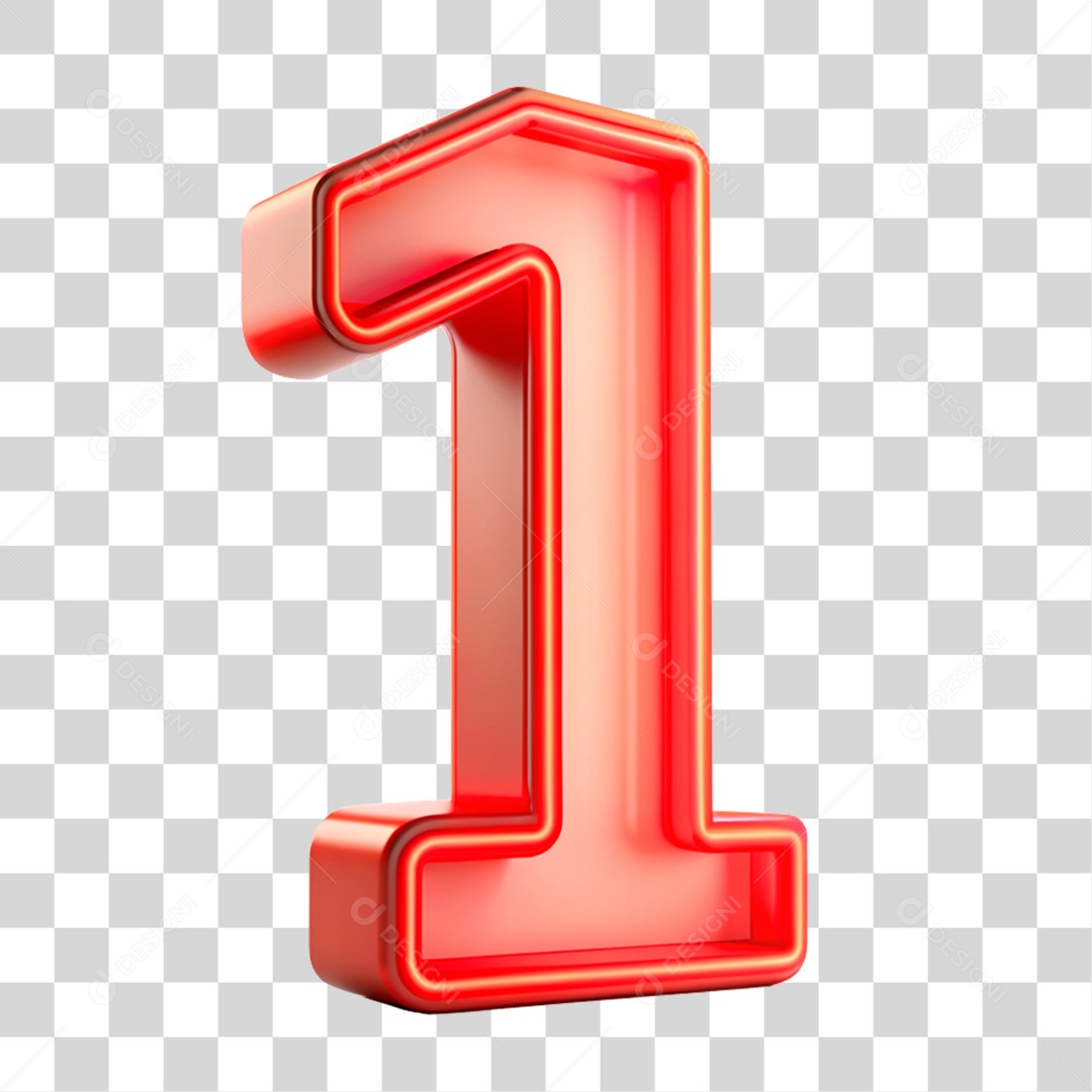 Número 1 Vermelho E Bege Com Luz Neon Elemento 3D PNG Transparente