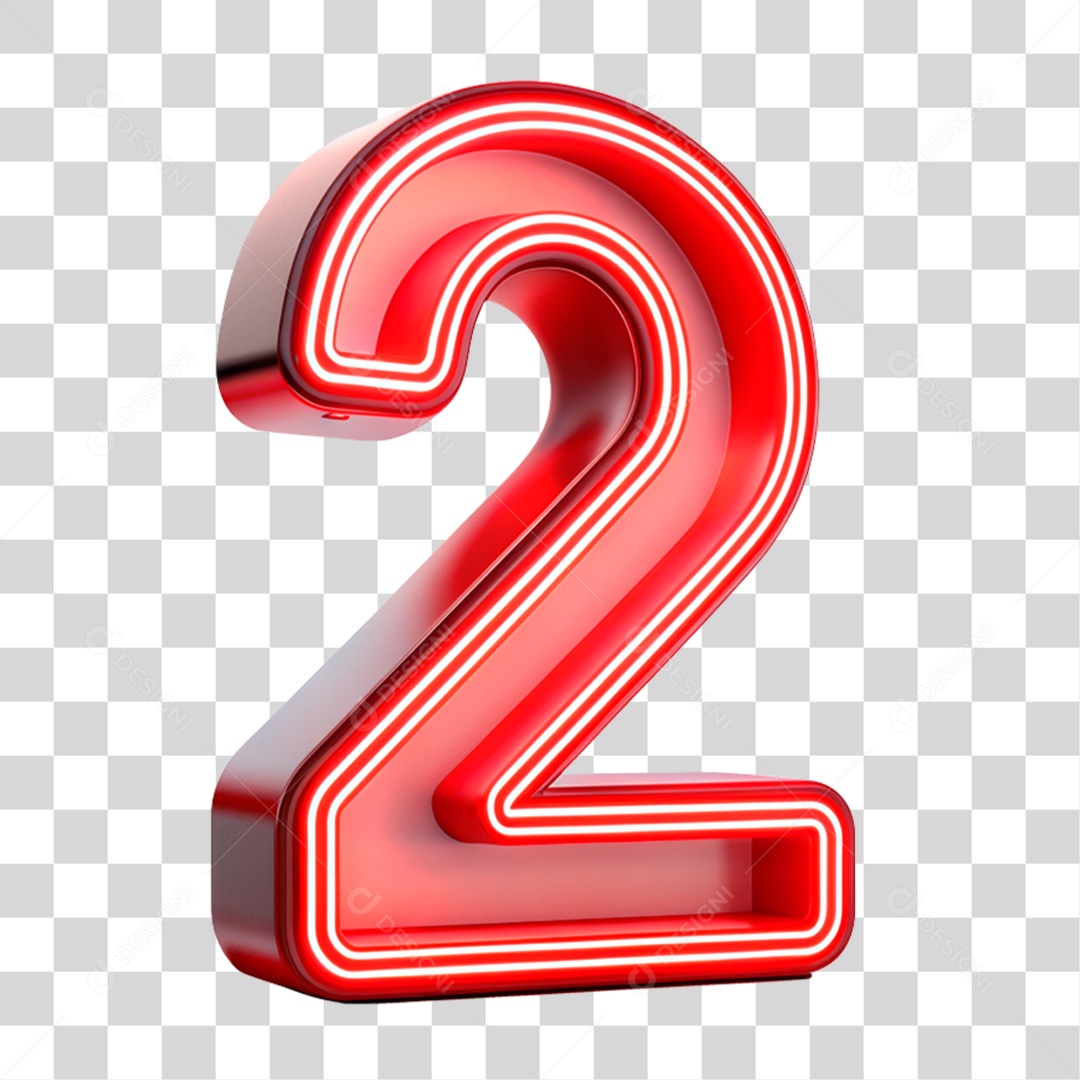 Número 2 Vermelho Com Luz Neon Elemento 3D PNG Transparente