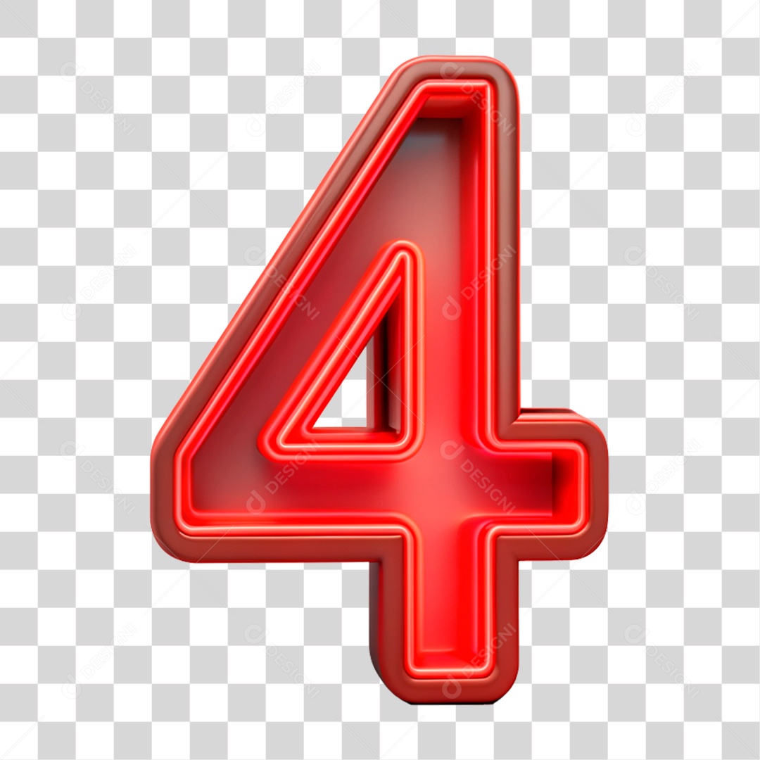 Número 4 Vermelho Com Luz Neon Elemento 3D PNG Transparente