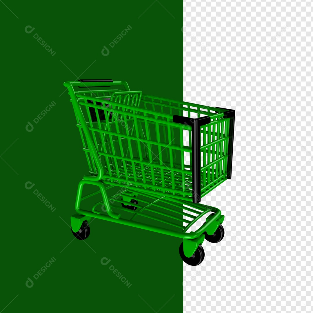 Carrinho de Supermercado Elemento 3D Verde para Composição PSD