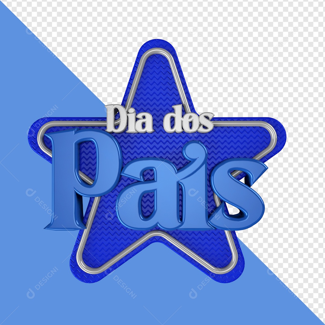 Dia dos Pais Selo 3D Azul e Branco para Composição PSD