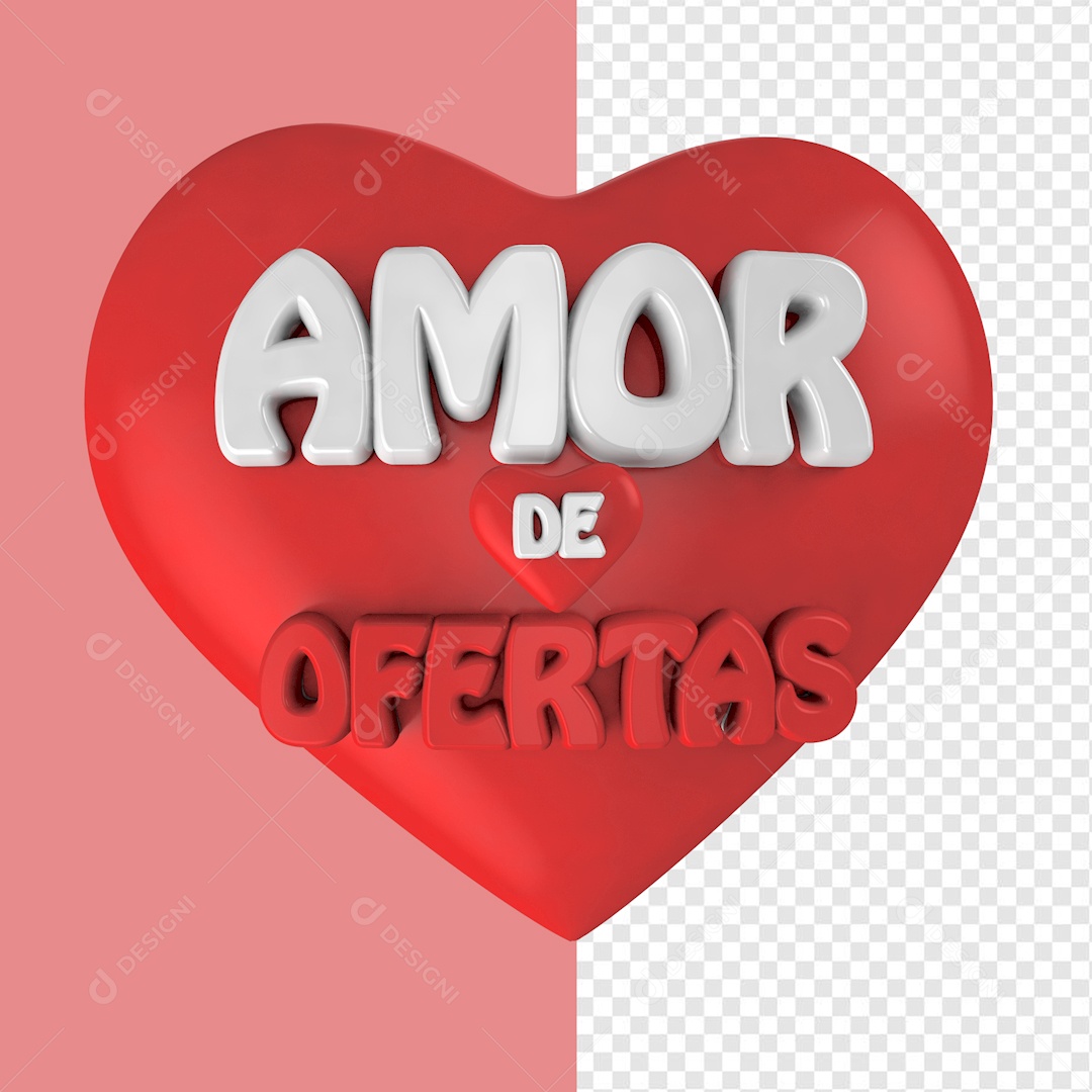 Amor de Ofertas Selo 3D Vermelho e Branco para Composição PSD