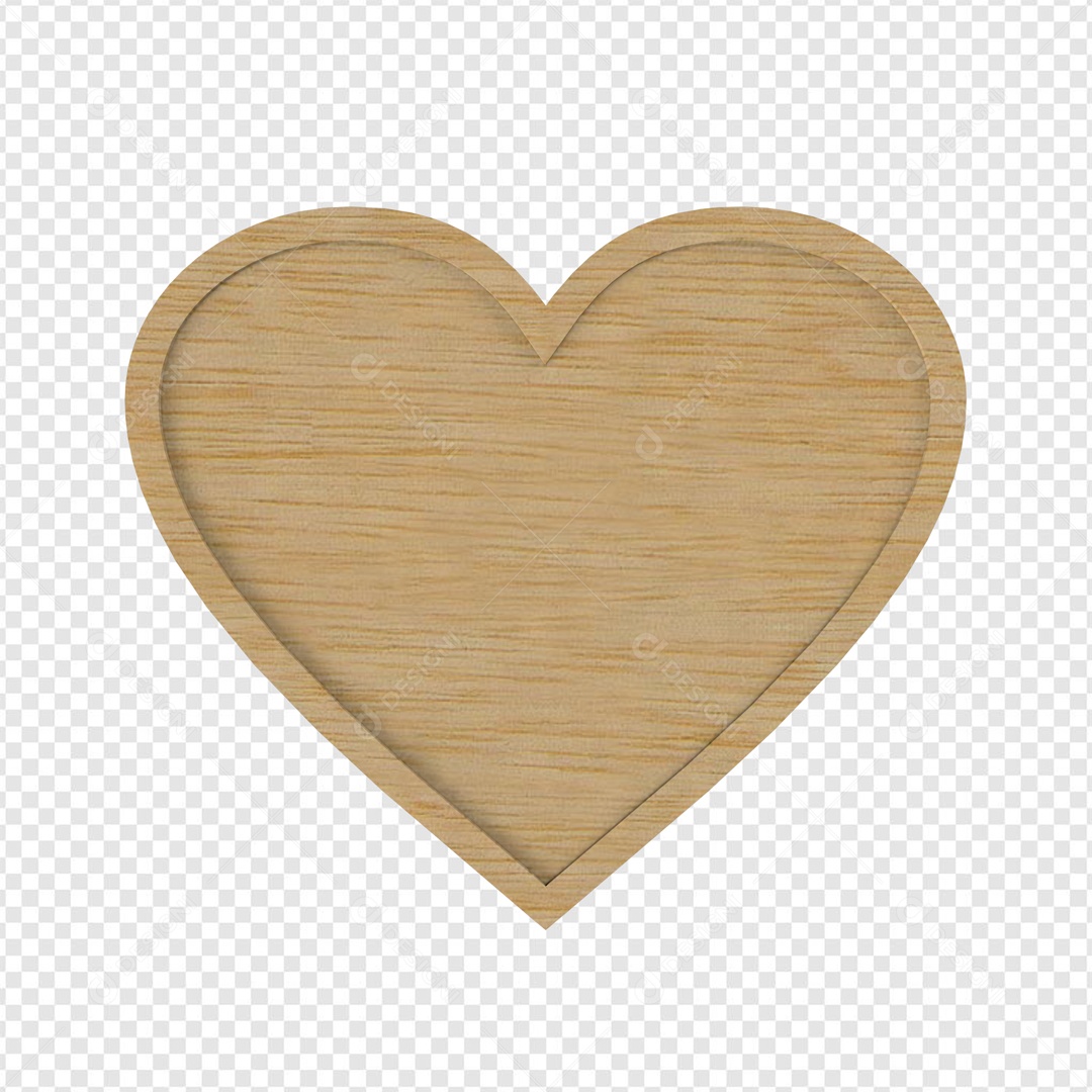 Coração de Madeira Elemento 3D para Composição PSD