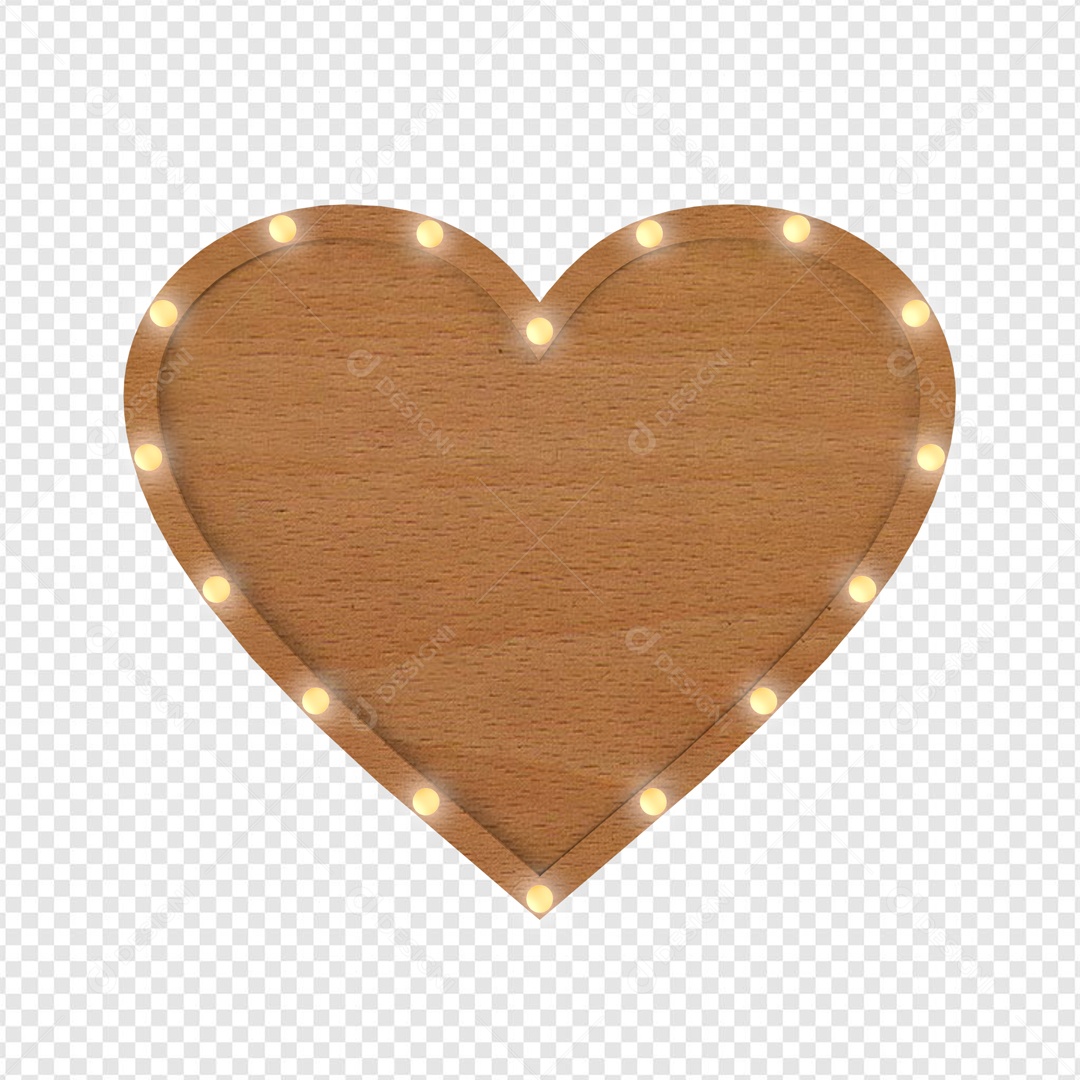 Coração de Madeira Elemento 3D Marron para Composição PSD