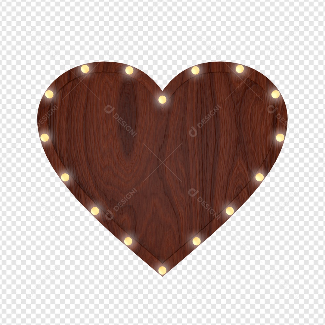 Coração e LED Elemento 3D de Madeira para Composição PSD