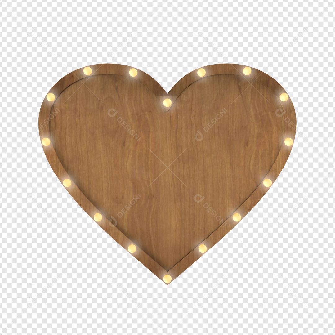 Coração de Madeira e LED Elemento 3D para Composição PSD