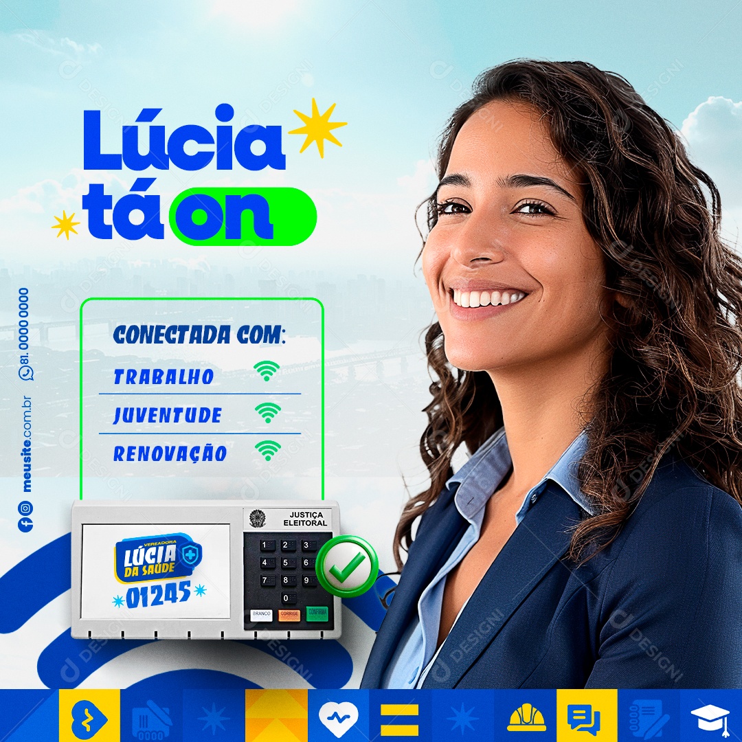 Politica Lúcia tá On Conectada com Trabalho Juventude e Renovação Social Media PSD Editável