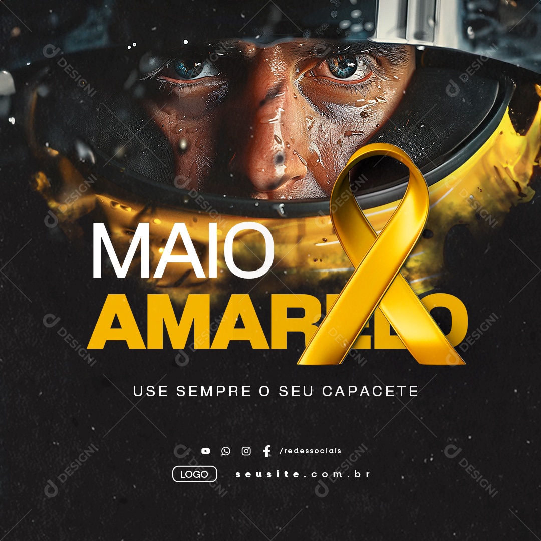 Maio Amarelo Use Sempre o Seu Capacete Social Media PSD Editável