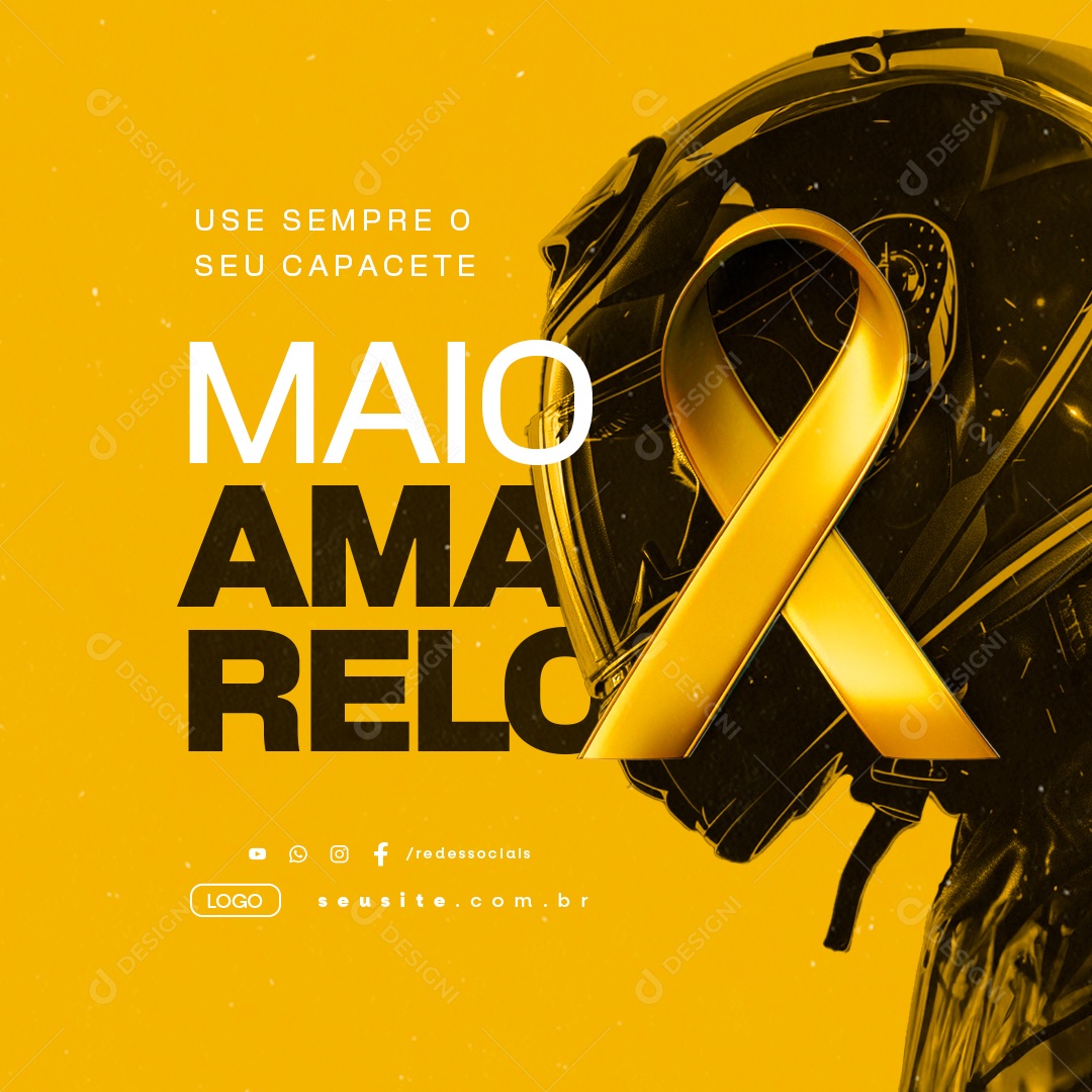 Maio Amarelo Use Sempre o Seu Capacete Social Media PSD Editável