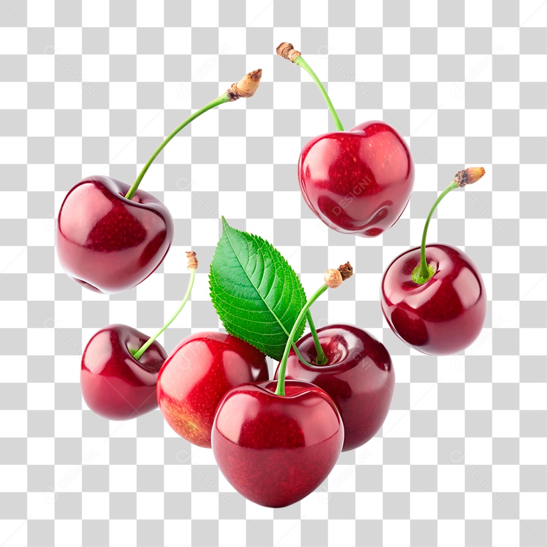 Cerejas E fatias De Cerejas flutuando Elemento 3D PNG Transparente