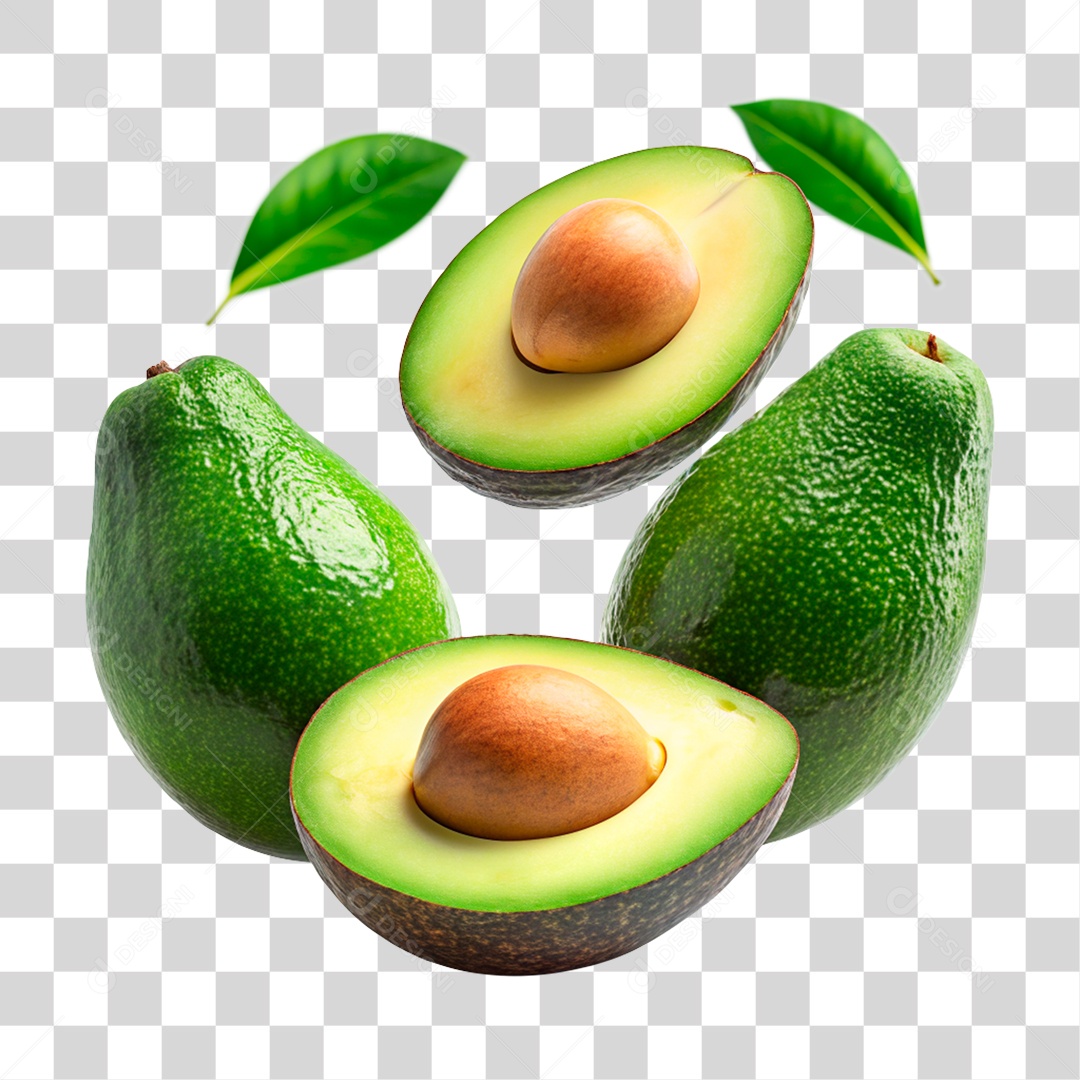 Abacate E fatias De Abacate flutuando Elemento 3D PNG Transparente