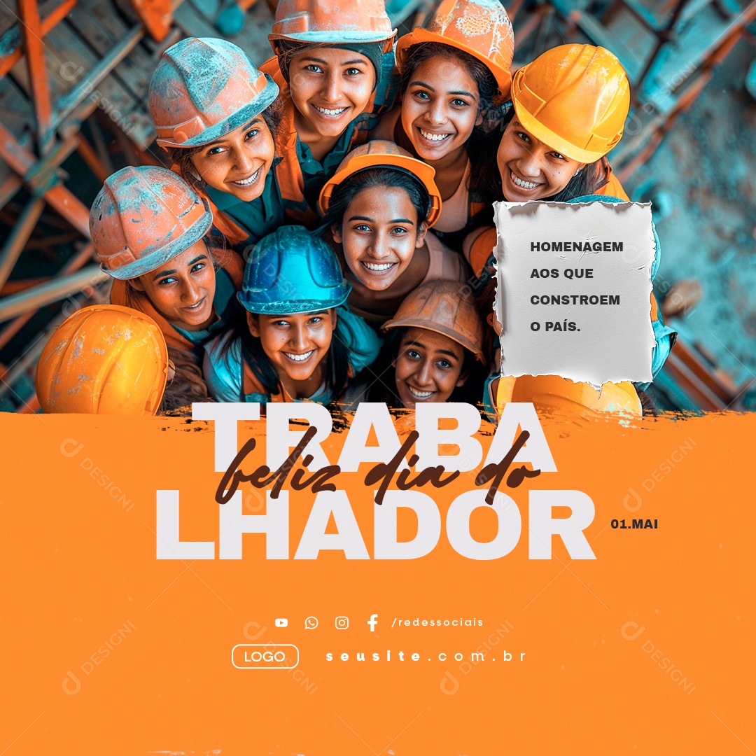 Feliz Dia Do Trabalhador 01 de Maio Social Media PSD Editável