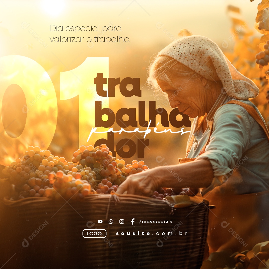 Dia Do Trabalhador 01 de Maio Parabéns Social Media PSD Editável