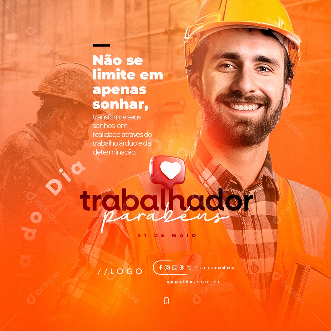 Social Media Dia Do Trabalhador 01 de Maio Parabéns PSD Editável