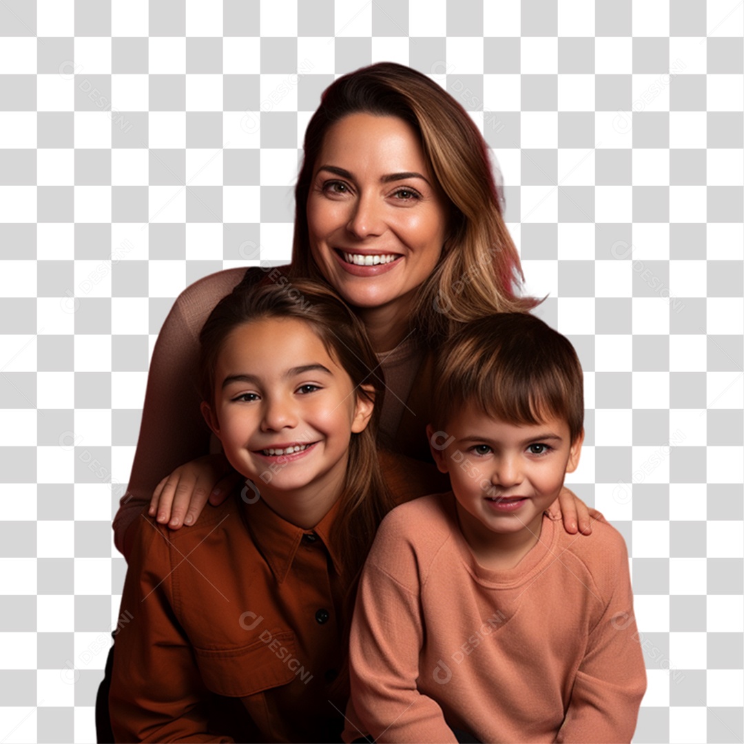 Mãe com Seus Filhos PNG Transparente