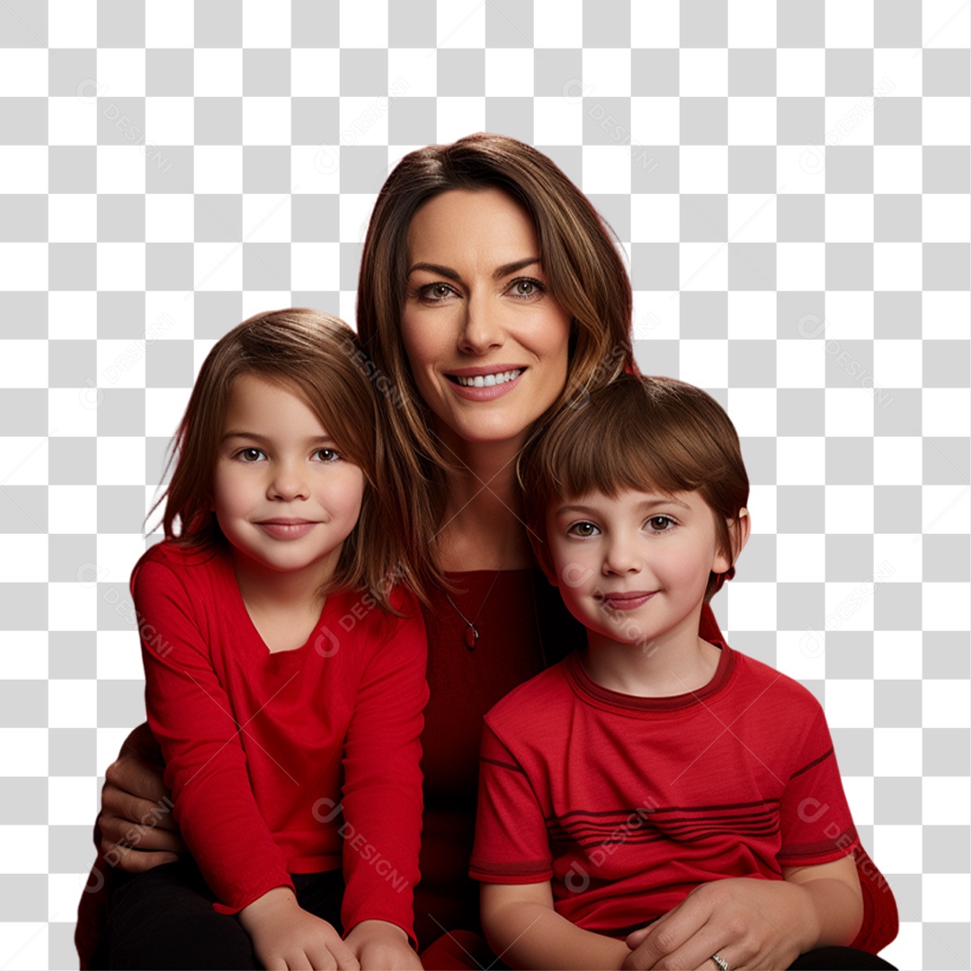 Mãe com Seus Filhos PNG Transparente