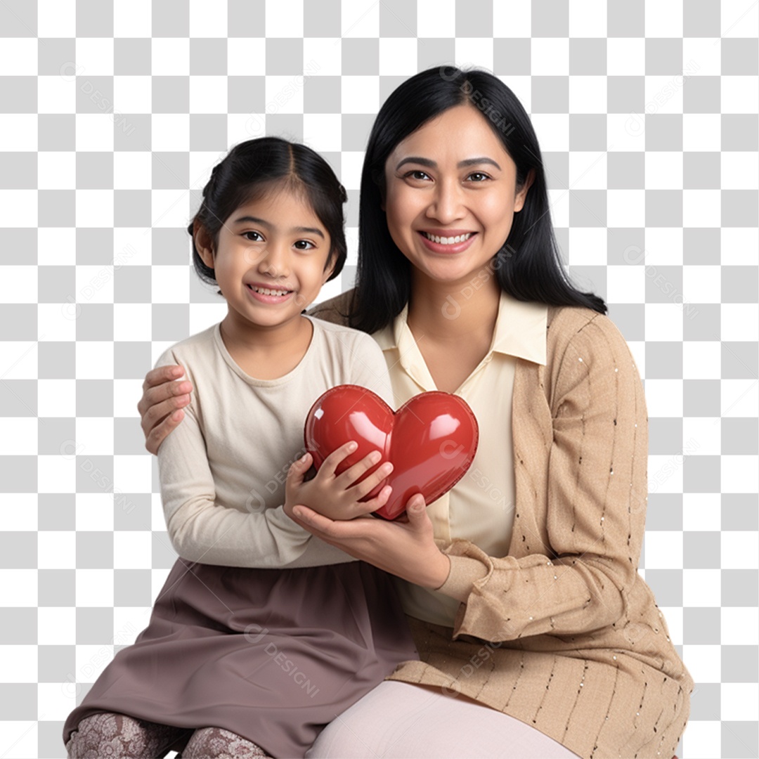 Mãe Recebendo Coração de suaFilha PNG Transparente