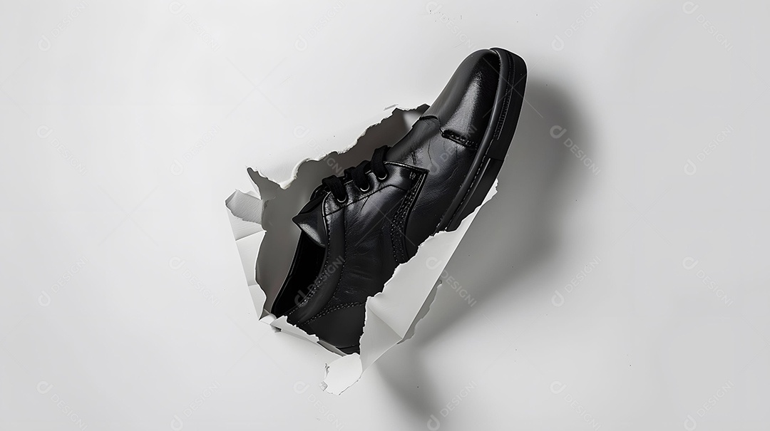 Sapato preto enfiando a cabeça para fora do buraco